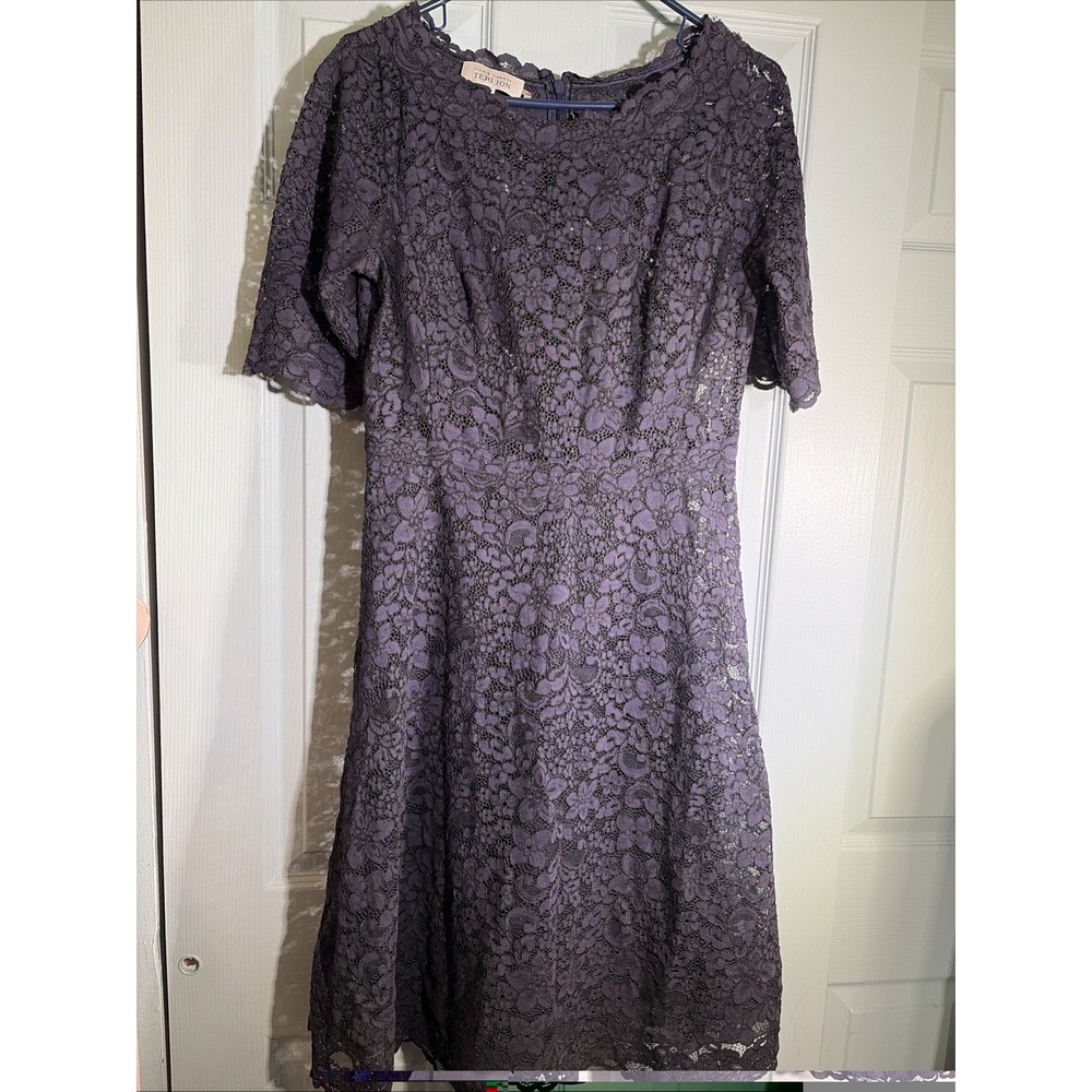 Teri‎ Jon Rickie Freeman Navy Blue Lace Overlay Layered Crinoline Dress 8.